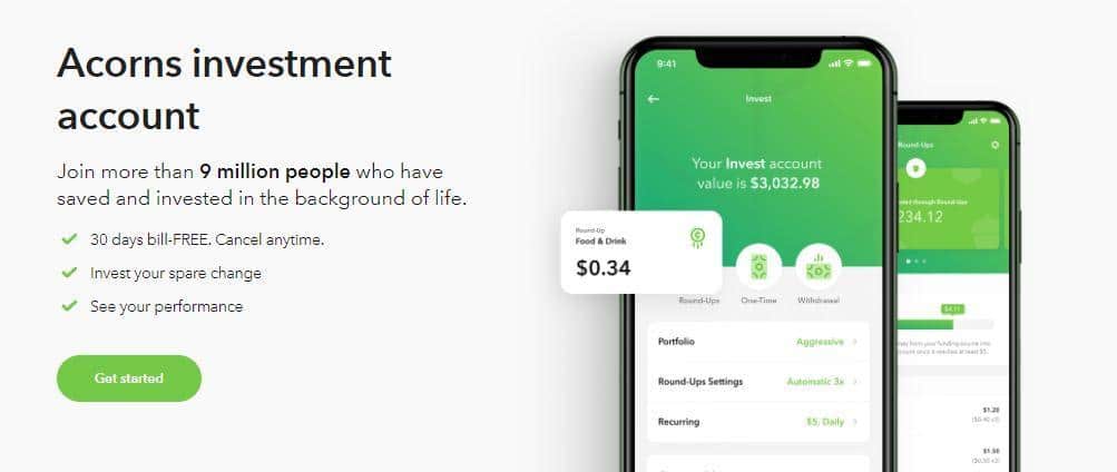 Acorns investment account, screen