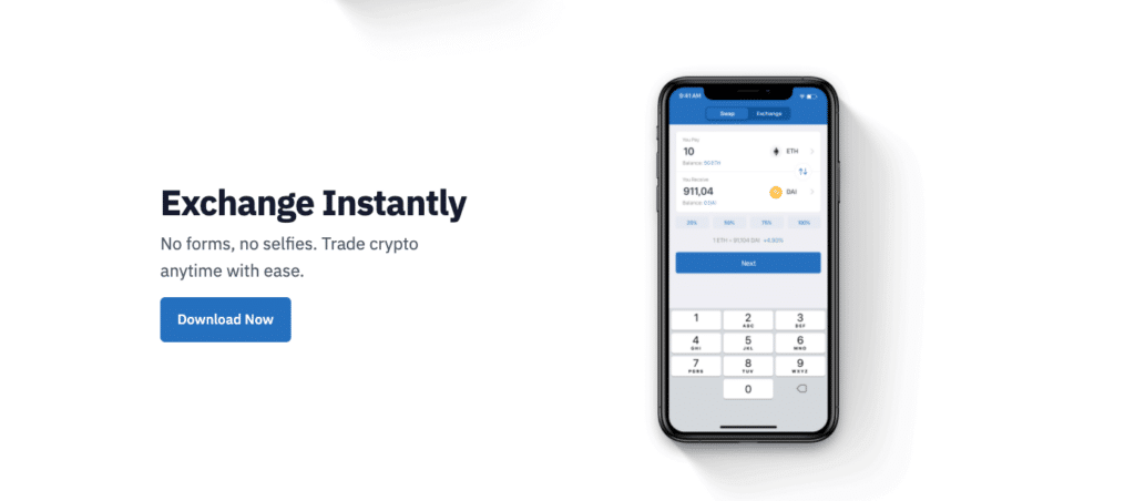 Text on the screen: Exchange Instantly