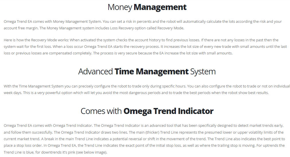Features of Omega Trend EA