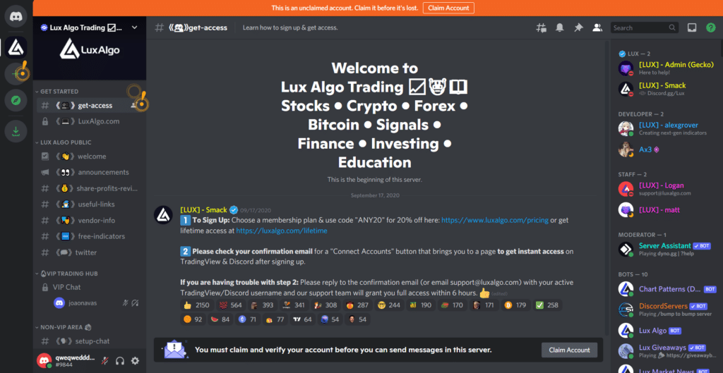 Lux Algo discord channel