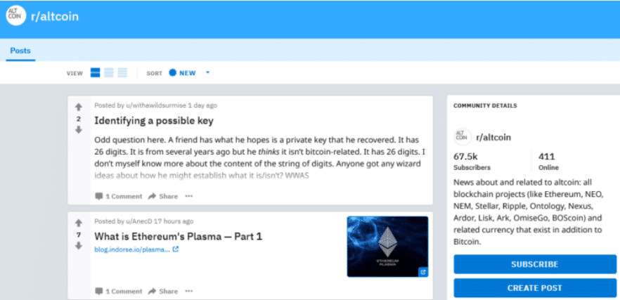 Reddit crypto communities