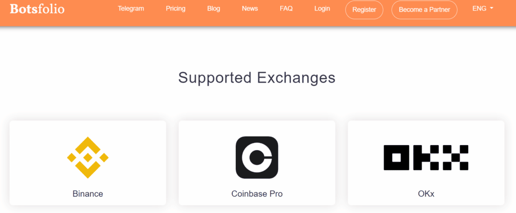Botsfolio supported exchanges.